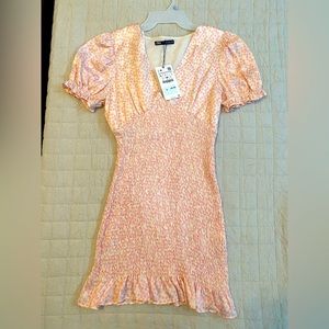 NWT  TEXTURED PRINTED DRESS pink. zara textured printed dress pink/white